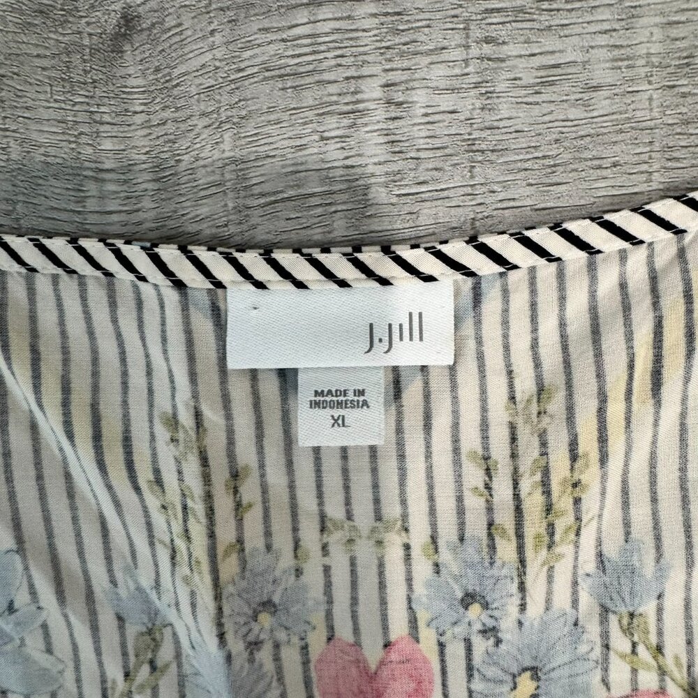 J. Jill Navy Stripe Sleeveless Mini Dress with Pink & Yellow Floral Embroidery - Picture 2 of 5